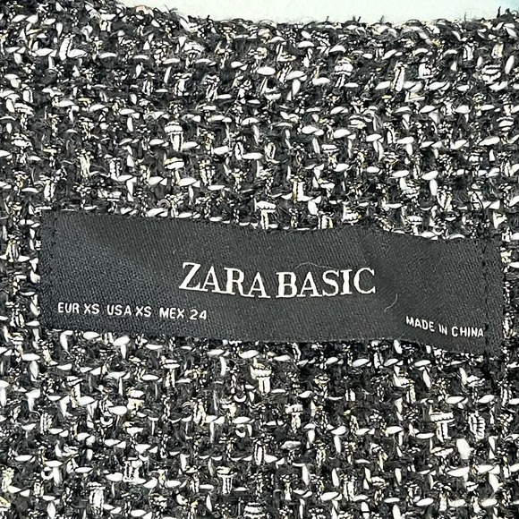 Zara Basic Women's Black Tweed Fringes Metallic Thread Button Up Jacket Size XS - Picture 10 of 11